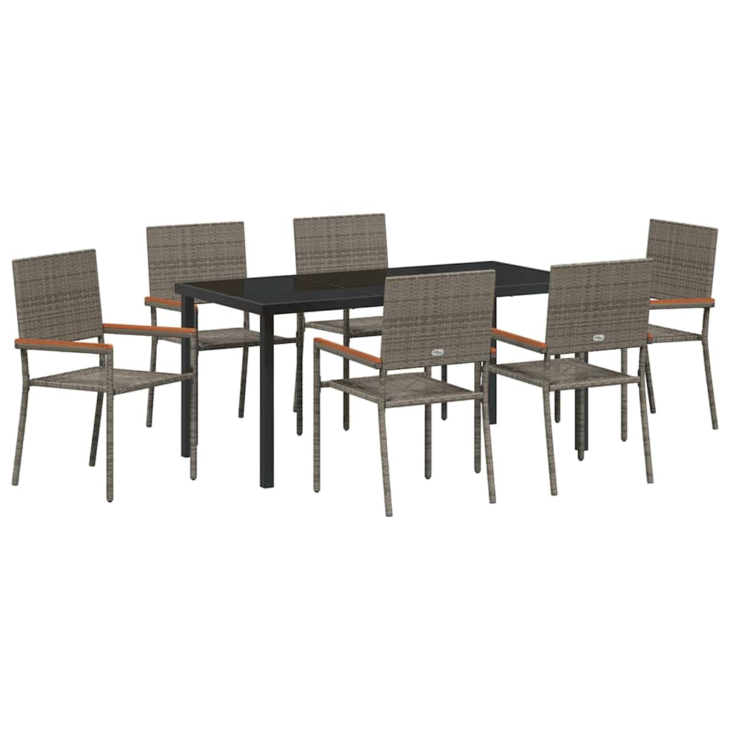 Garden Dining Set with Cushion 7 pcs Grey Poly Rattan