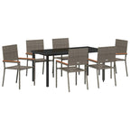 Garden Dining Set with Cushion 7 pcs Grey Poly Rattan