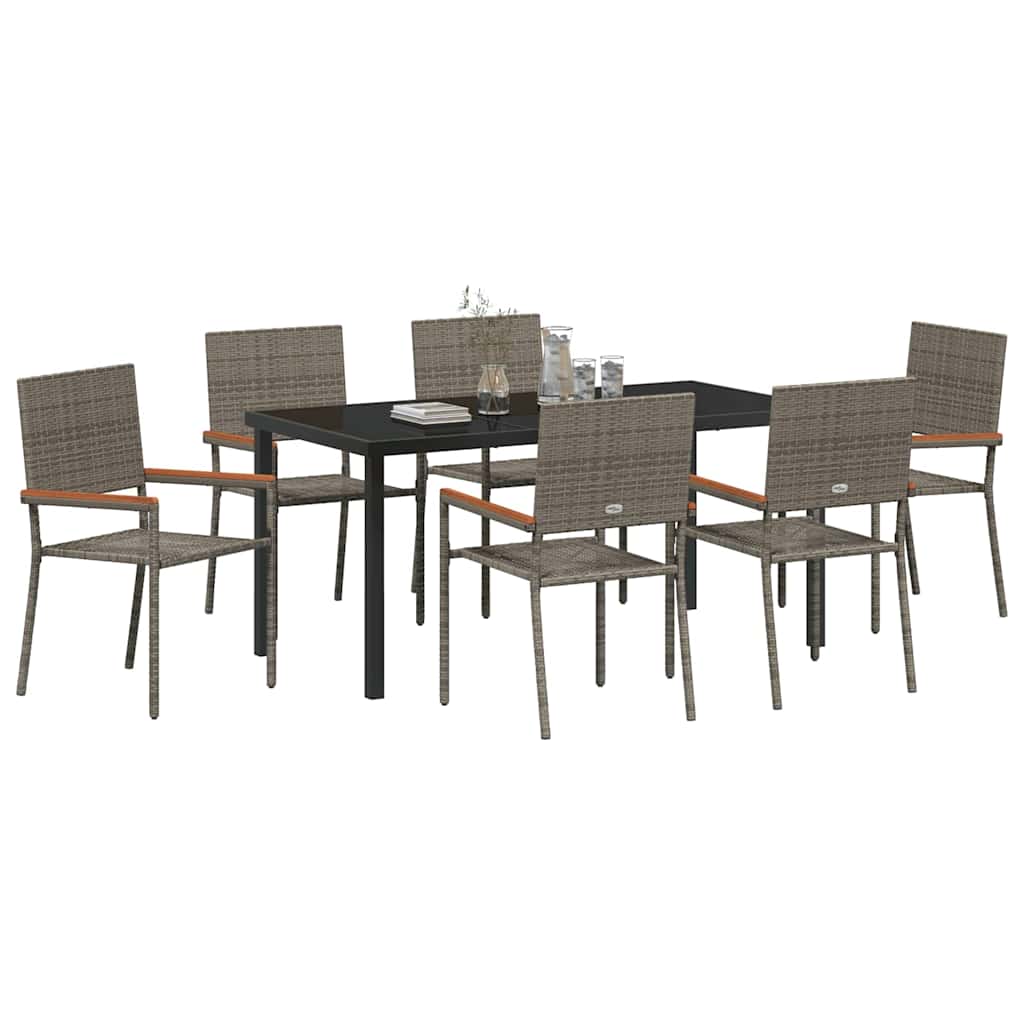 Garden Dining Set with Cushion 7 pcs Grey Poly Rattan