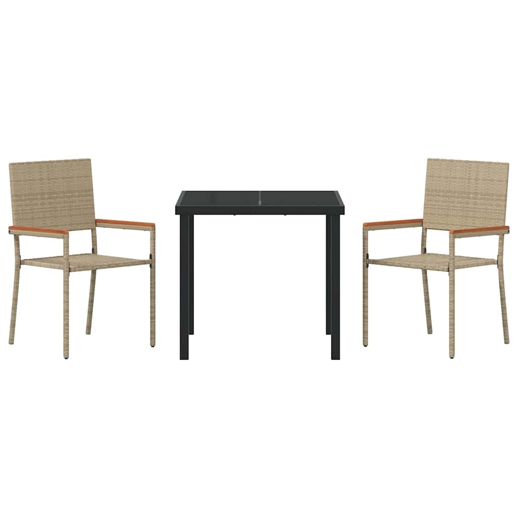 Garden Dining Set with Cushion 3 pcs Beige Poly Rattan