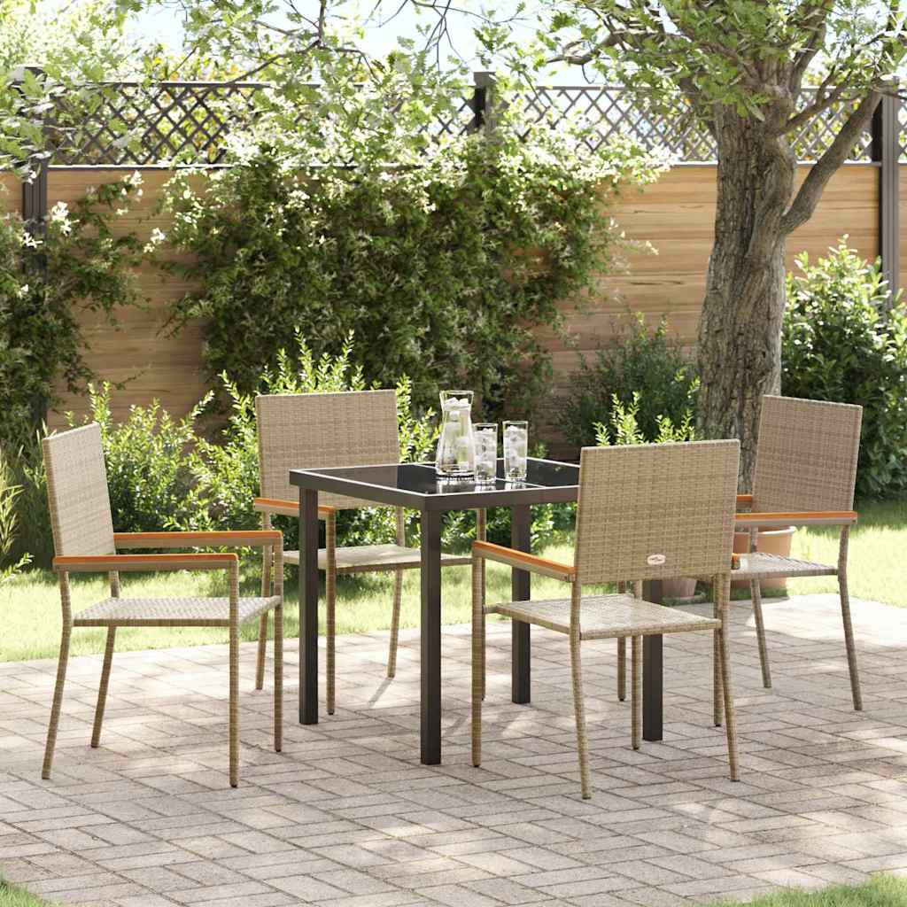 Garden Dining Set with Cushion 5 pcs Beige Poly Rattan