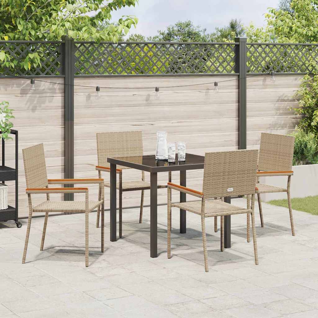 Garden Dining Set with Cushion 5 pcs Beige Poly Rattan