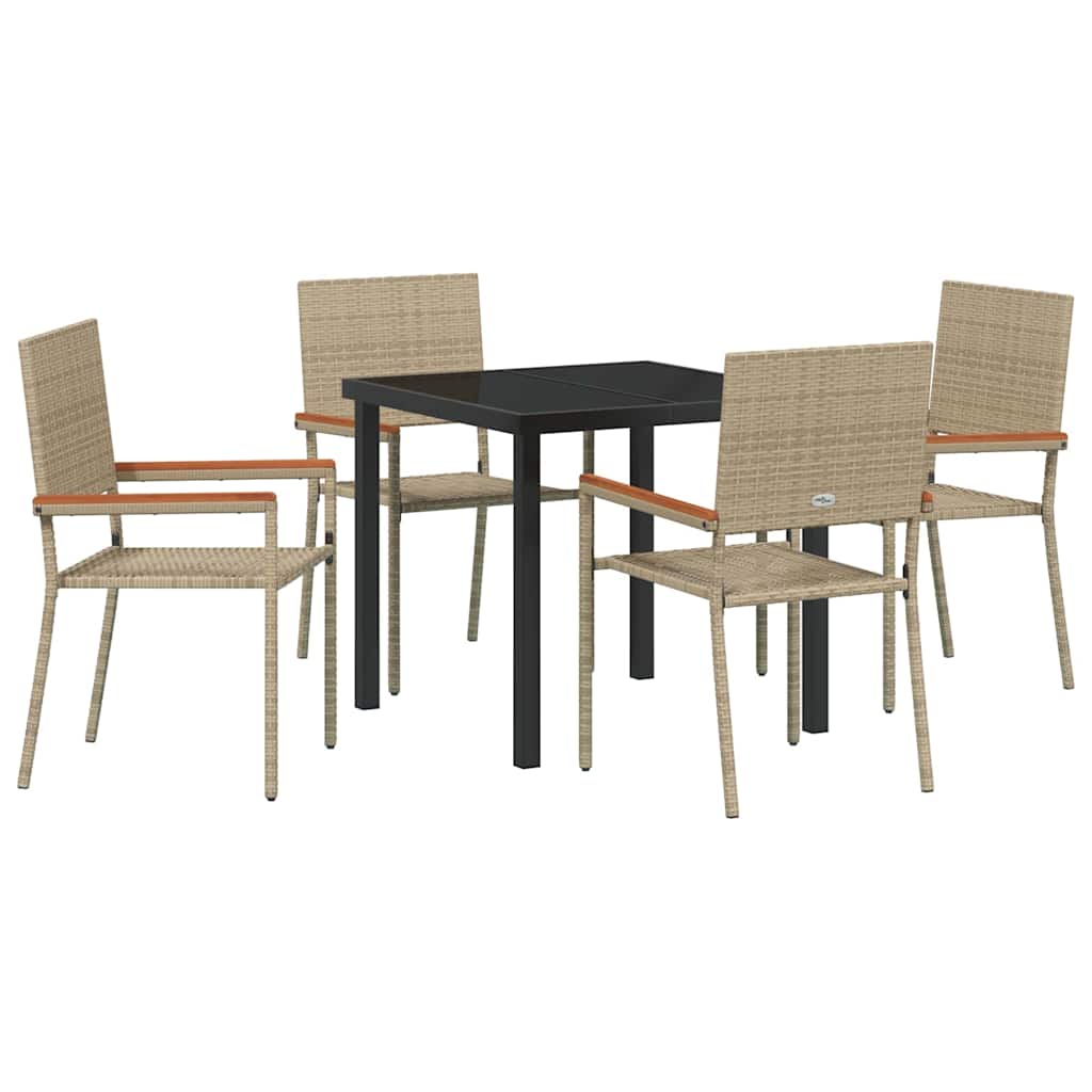 Garden Dining Set with Cushion 5 pcs Beige Poly Rattan