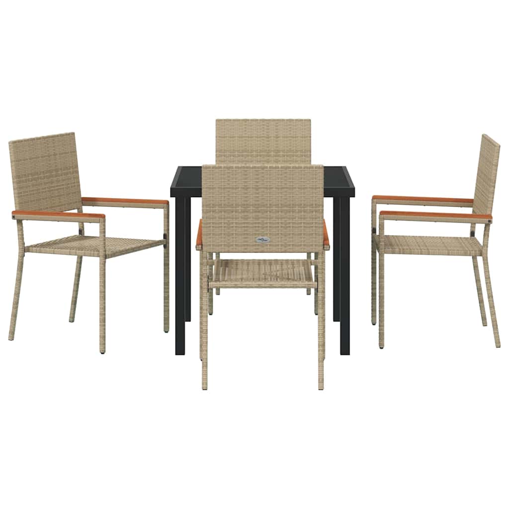 Garden Dining Set with Cushion 5 pcs Beige Poly Rattan