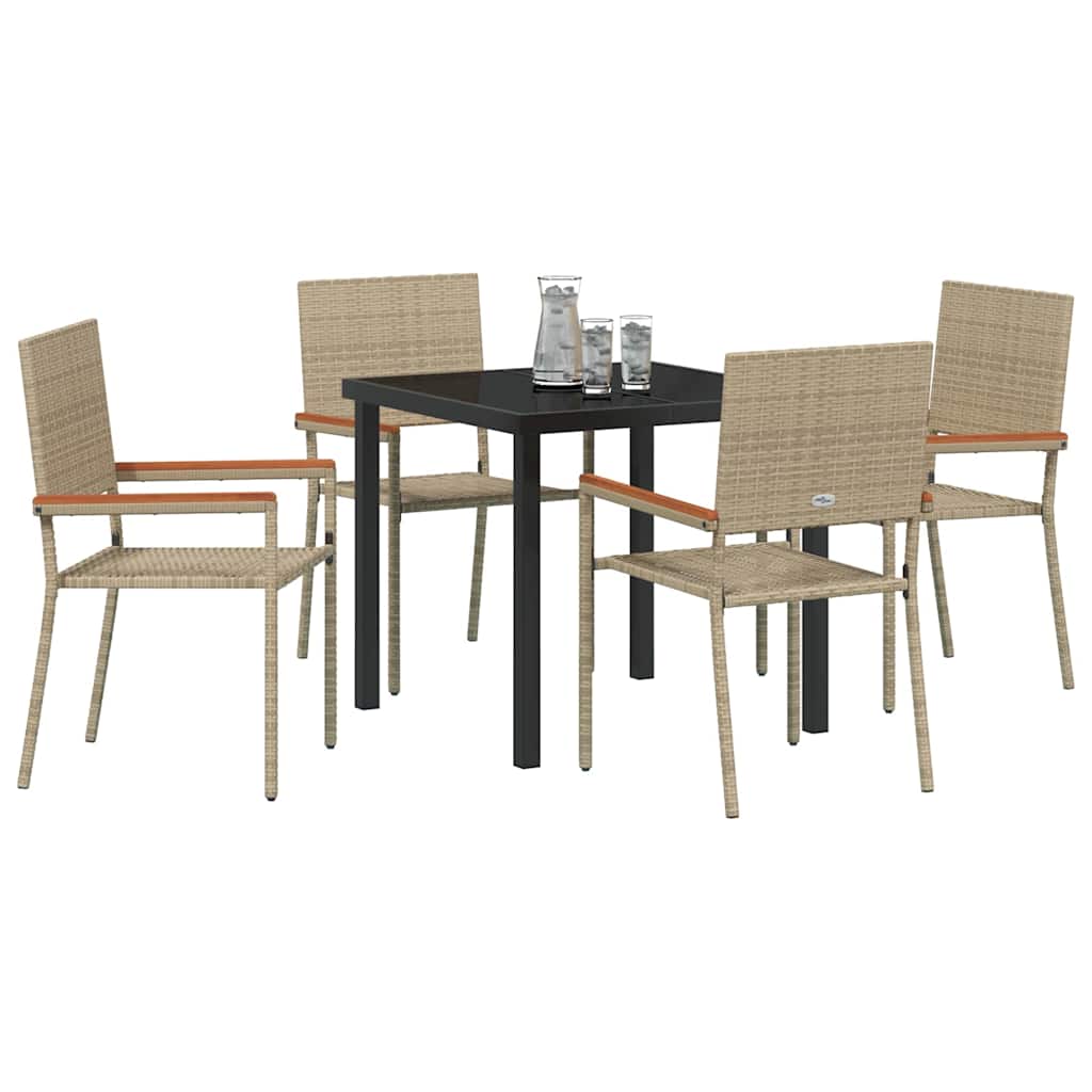 Garden Dining Set with Cushion 5 pcs Beige Poly Rattan