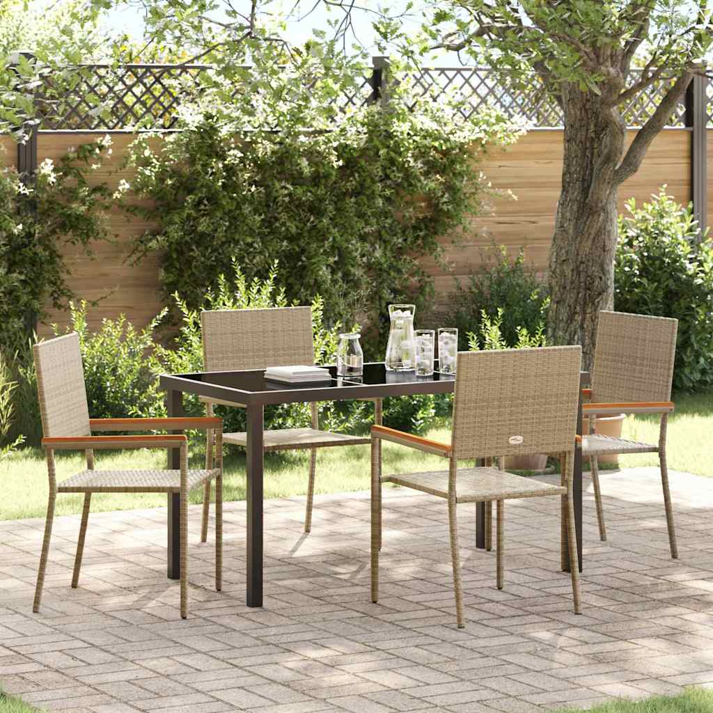 Garden Dining Set with Cushion 5 pcs Beige Poly Rattan