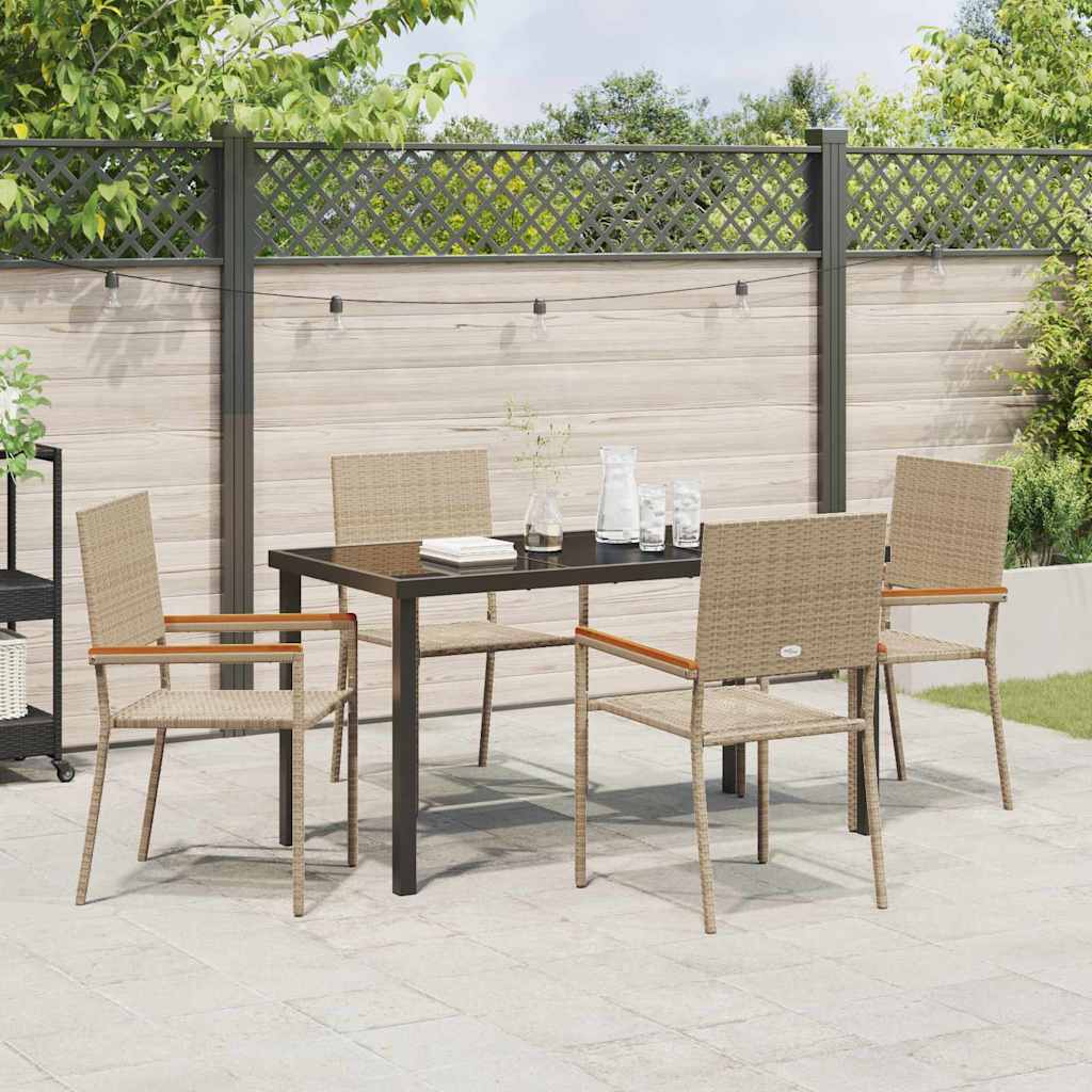 Garden Dining Set with Cushion 5 pcs Beige Poly Rattan