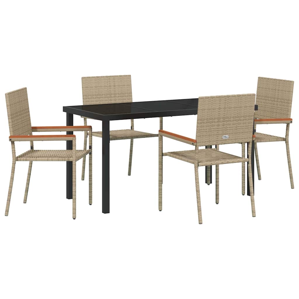 Garden Dining Set with Cushion 5 pcs Beige Poly Rattan