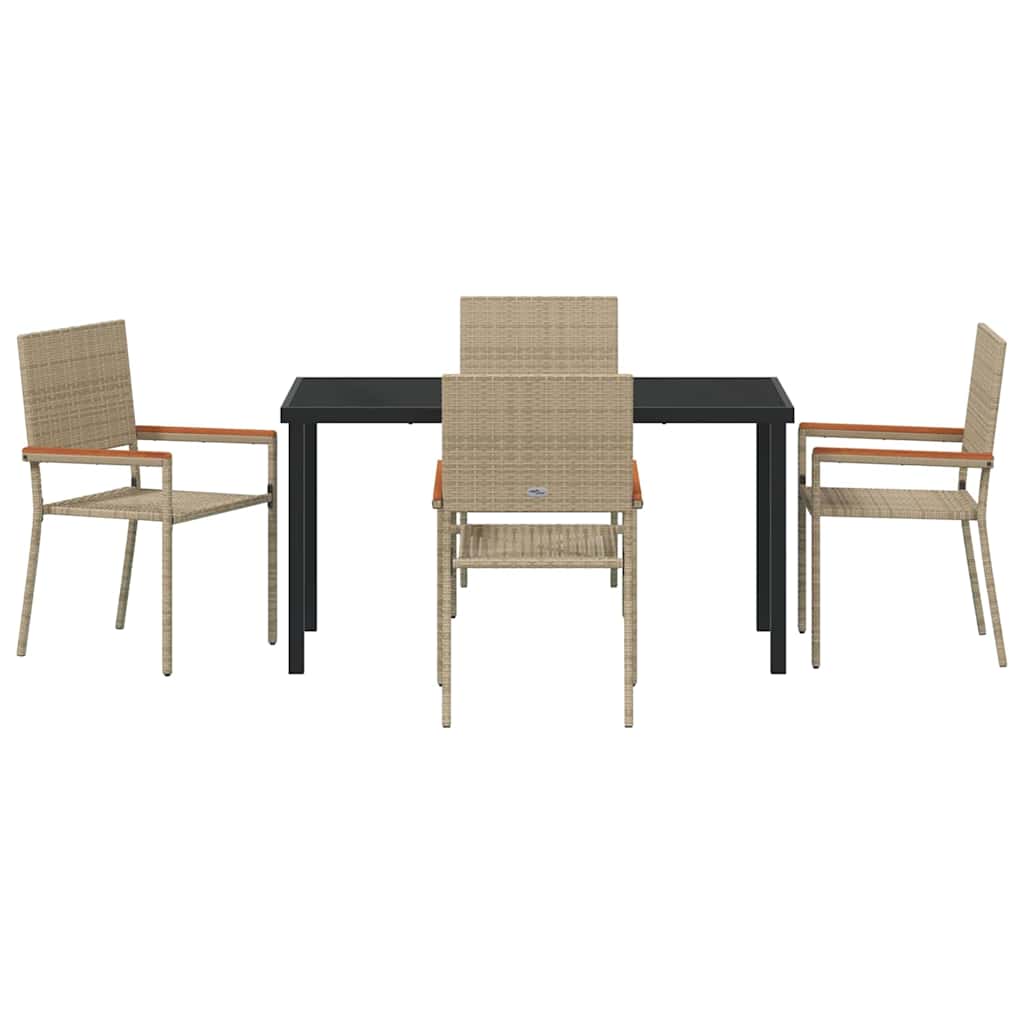 Garden Dining Set with Cushion 5 pcs Beige Poly Rattan