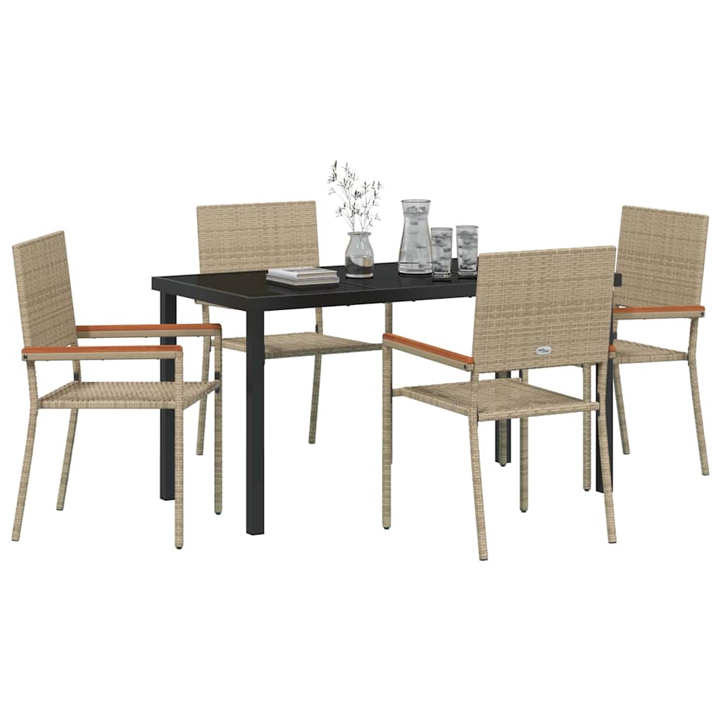 Garden Dining Set with Cushion 5 pcs Beige Poly Rattan