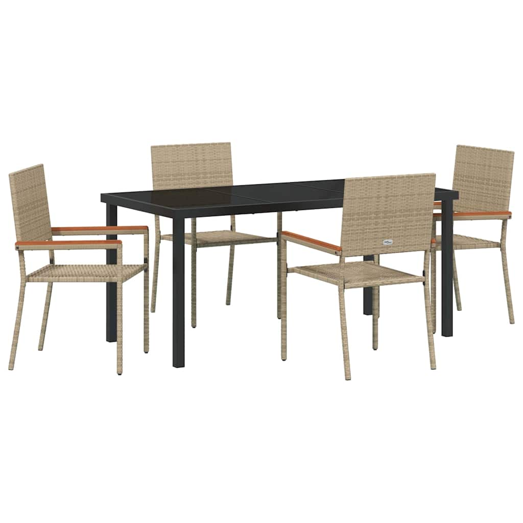 Garden Dining Set with Cushion 5 pcs Beige Poly Rattan