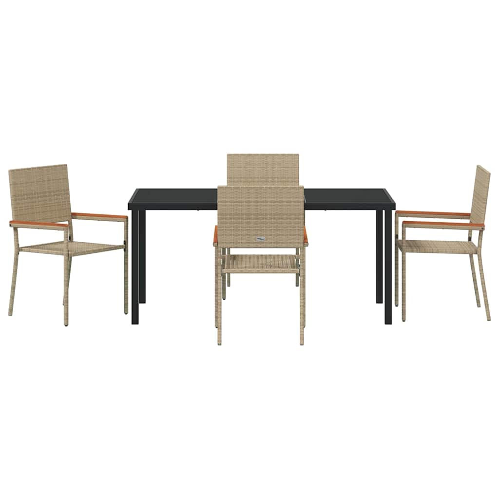 Garden Dining Set with Cushion 5 pcs Beige Poly Rattan