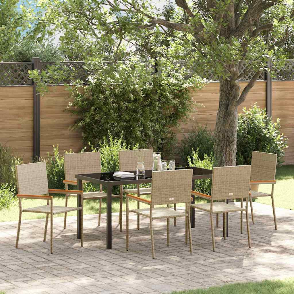 Garden Dining Set with Cushion 7 pcs Beige Poly Rattan