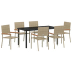 Garden Dining Set with Cushion 7 pcs Beige Poly Rattan