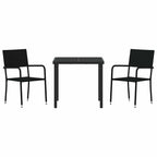 Garden Dining Set with Cushion 3 pcs Black Poly Rattan