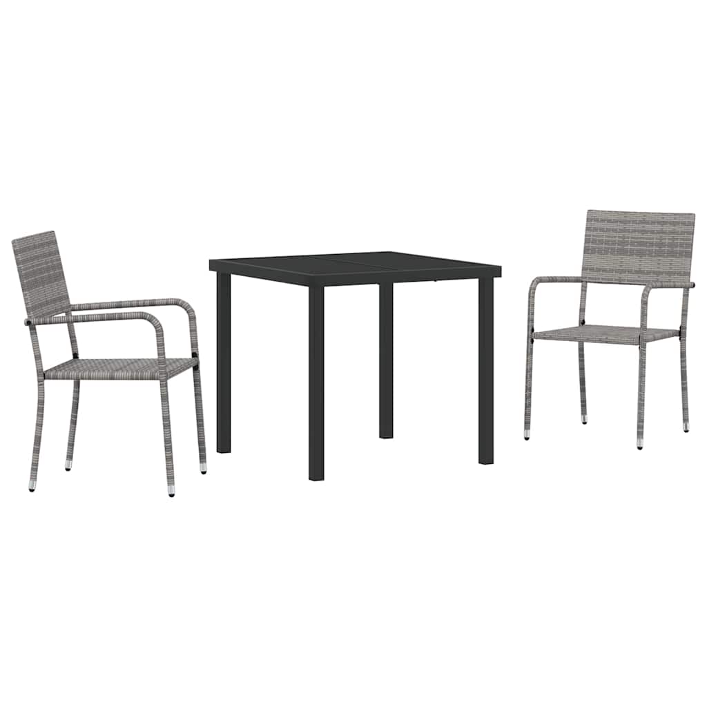 Garden Dining Set with Cushion 3 pcs Grey Poly Rattan