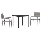 Garden Dining Set with Cushion 3 pcs Grey Poly Rattan