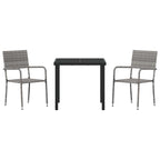 Garden Dining Set with Cushion 3 pcs Grey Poly Rattan