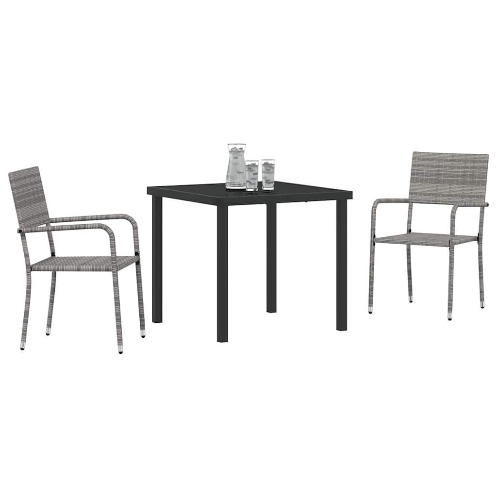Garden Dining Set with Cushion 3 pcs Grey Poly Rattan
