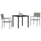 Garden Dining Set with Cushion 3 pcs Grey Poly Rattan