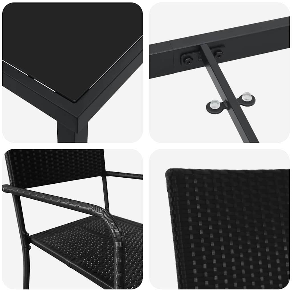 Garden Dining Set with Cushion 3 pcs Black Poly Rattan