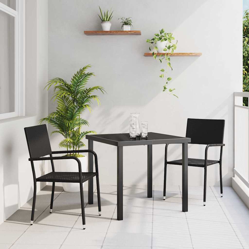 Garden Dining Set with Cushion 3 pcs Black Poly Rattan