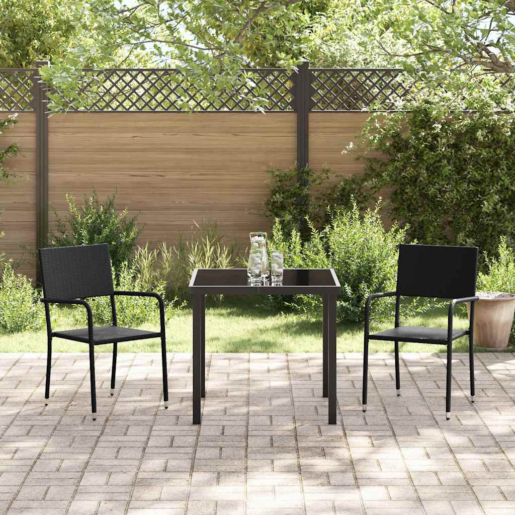 Garden Dining Set with Cushion 3 pcs Black Poly Rattan