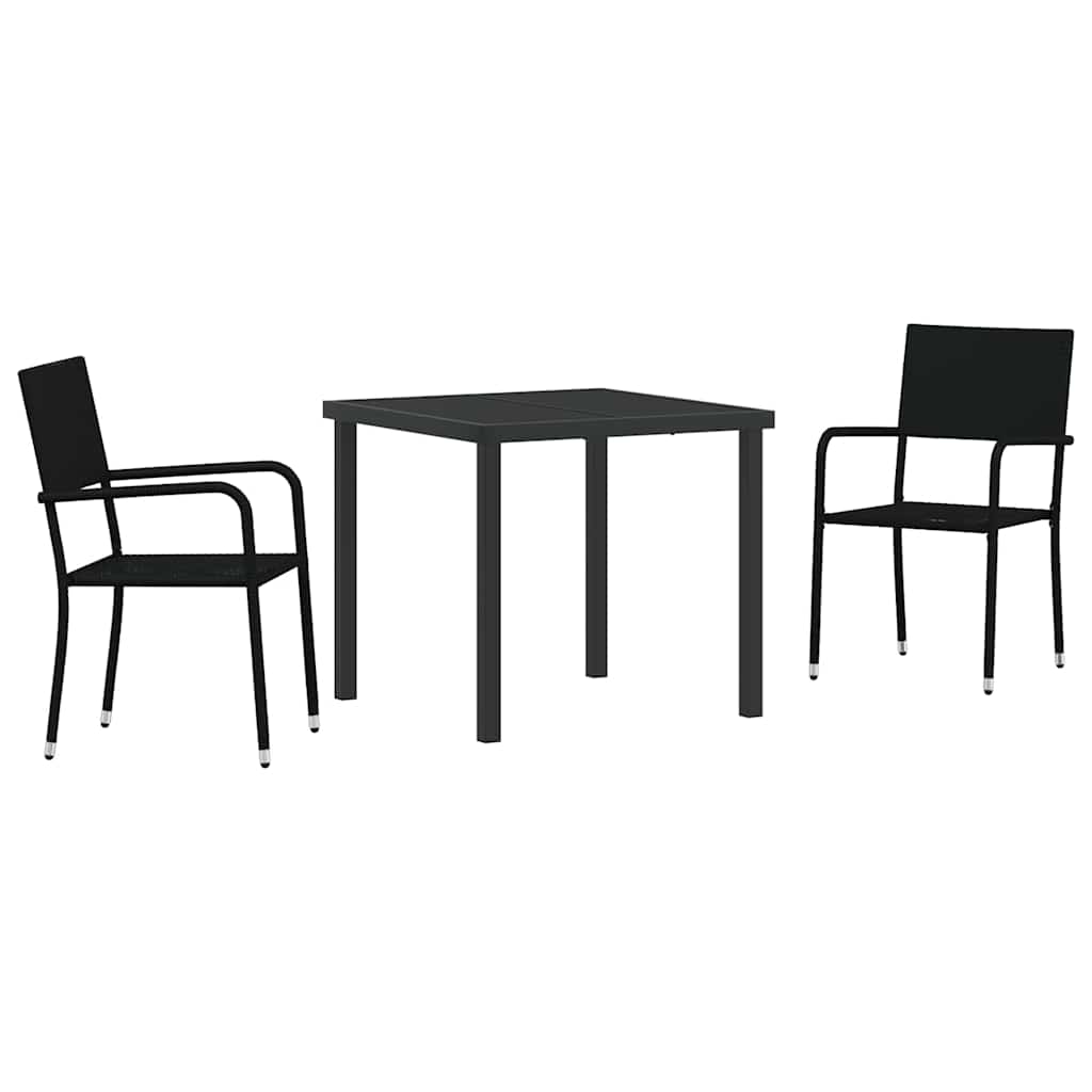Garden Dining Set with Cushion 3 pcs Black Poly Rattan