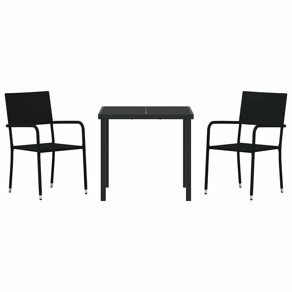 Garden Dining Set with Cushion 3 pcs Black Poly Rattan