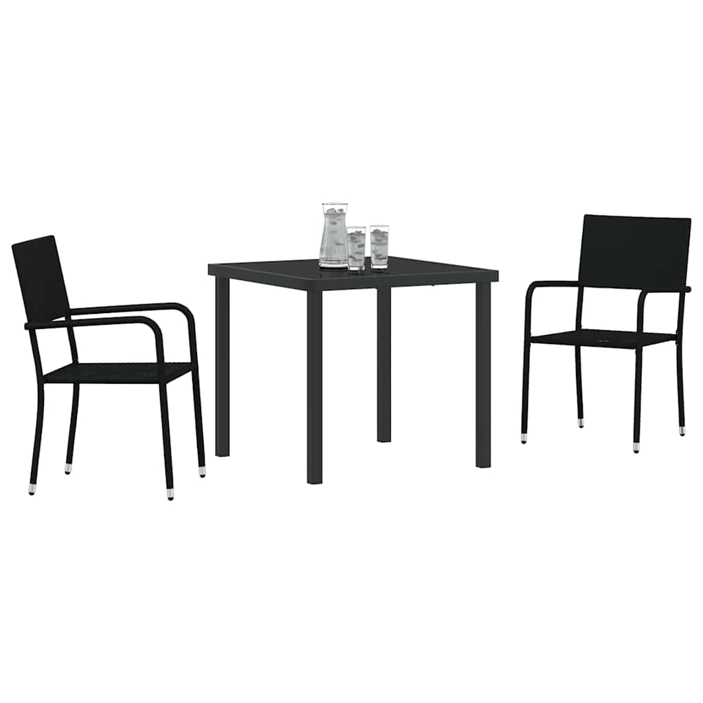 Garden Dining Set with Cushion 3 pcs Black Poly Rattan