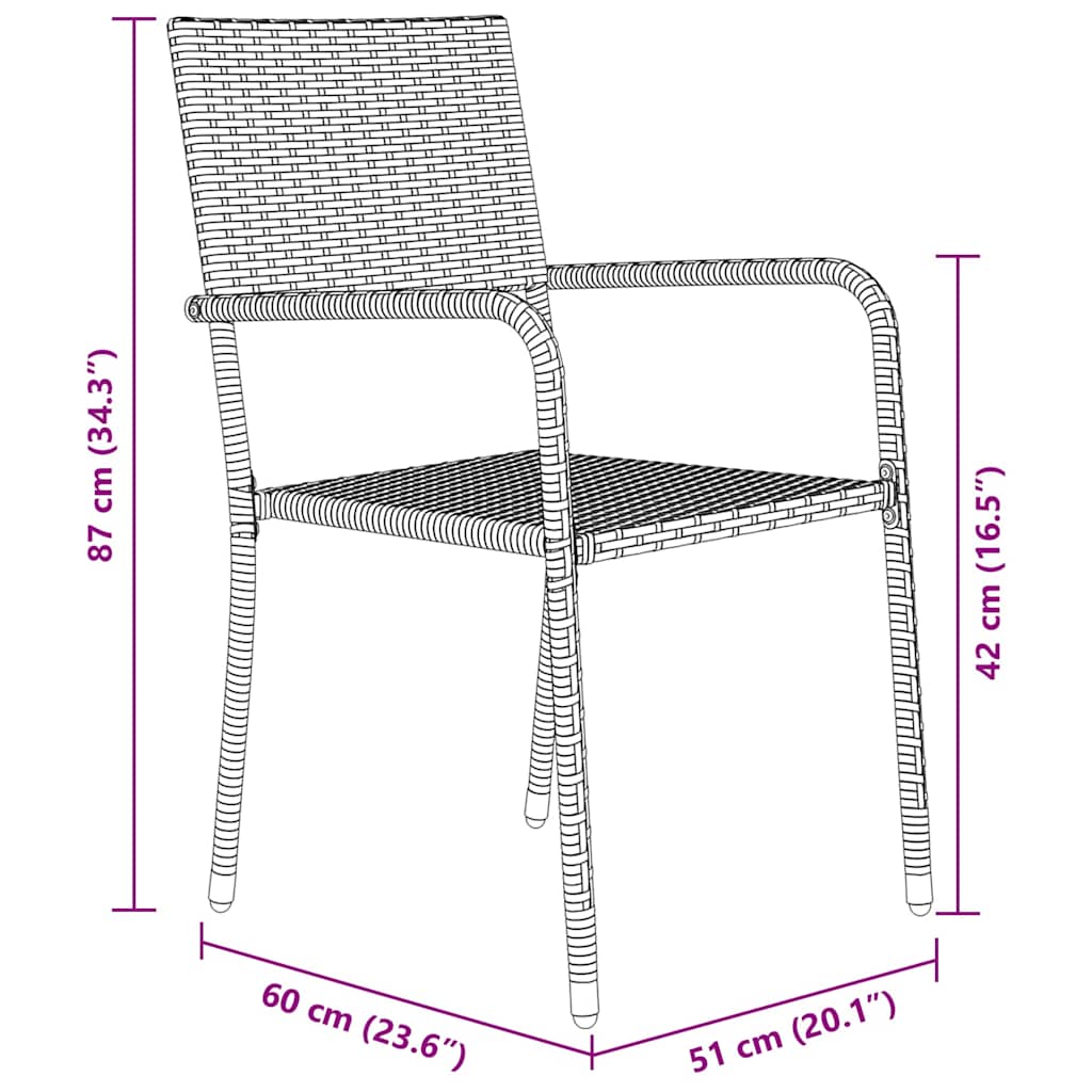 Garden Dining Set with Cushion 3 pcs Black Poly Rattan