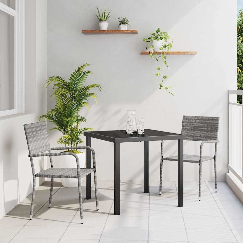 Garden Dining Set with Cushion 3 pcs Grey Poly Rattan