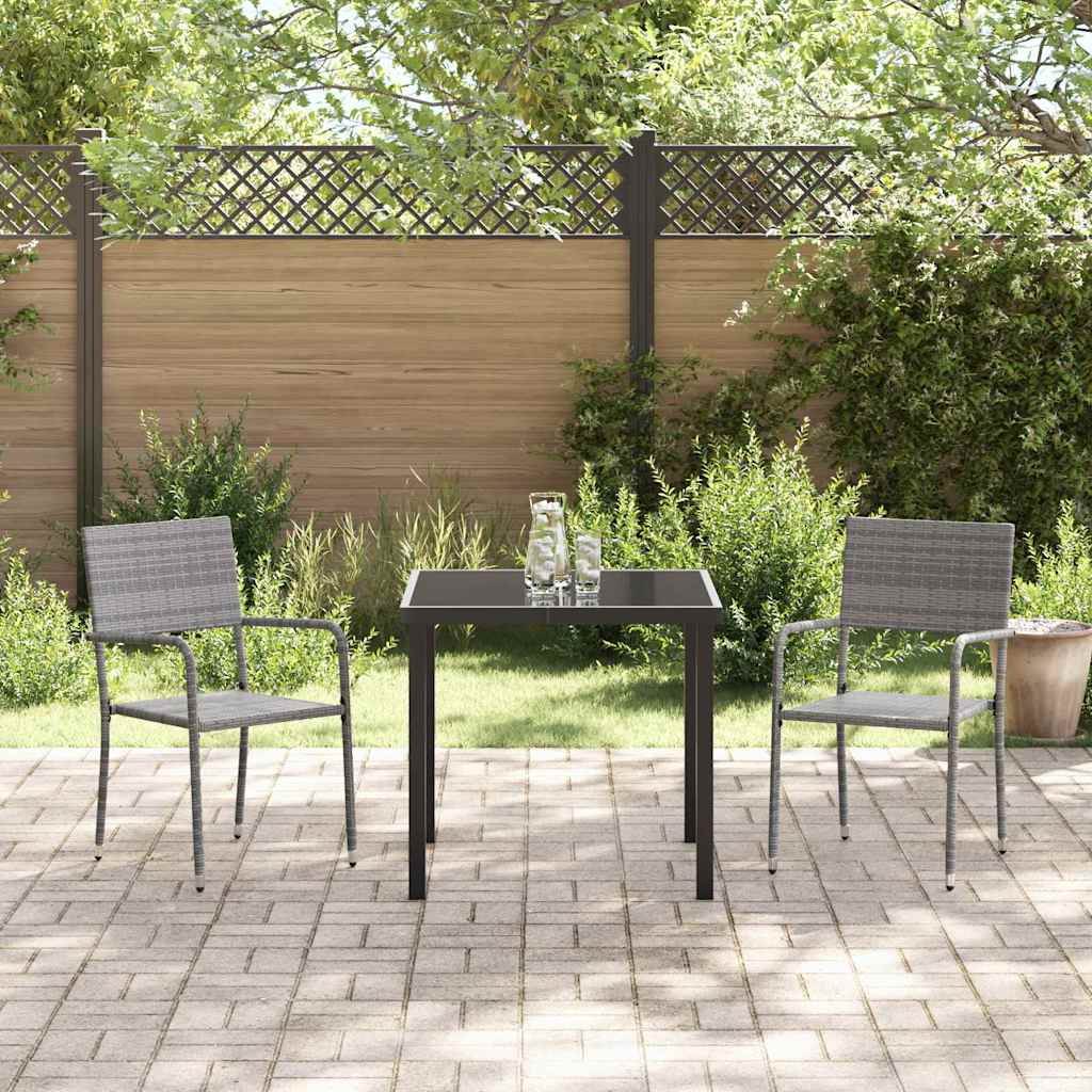Garden Dining Set with Cushion 3 pcs Grey Poly Rattan