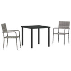 Garden Dining Set with Cushion 3 pcs Grey Poly Rattan