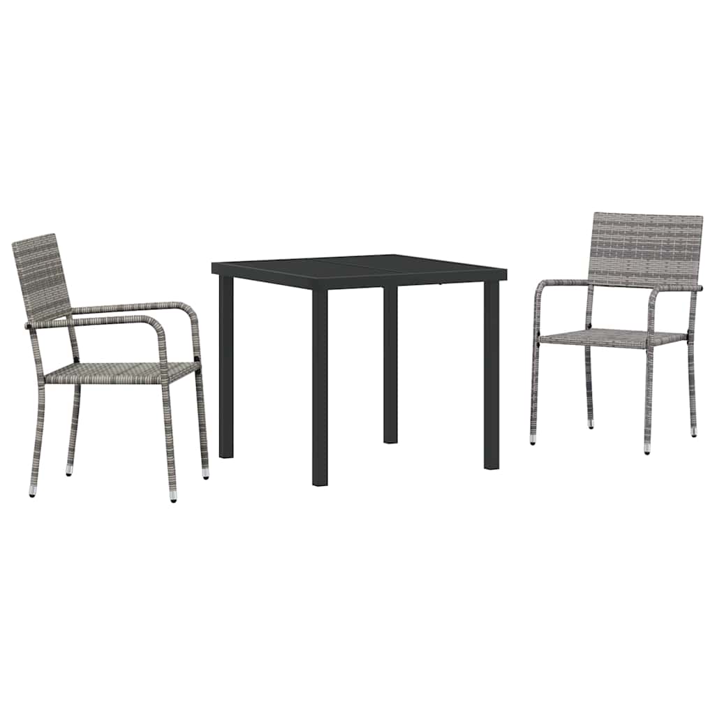 Garden Dining Set with Cushion 3 pcs Grey Poly Rattan