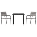 Garden Dining Set with Cushion 3 pcs Grey Poly Rattan