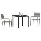 Garden Dining Set with Cushion 3 pcs Grey Poly Rattan