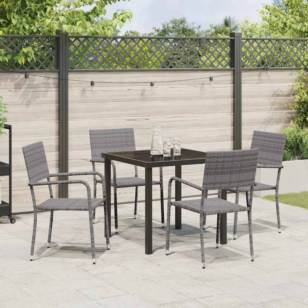 Garden Dining Set with Cushion 5 pcs Grey Poly Rattan