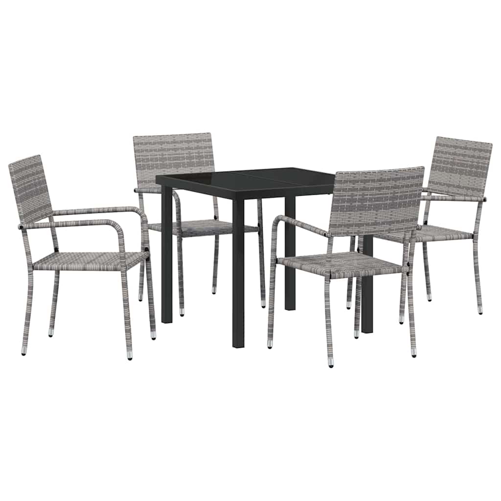 Garden Dining Set with Cushion 5 pcs Grey Poly Rattan