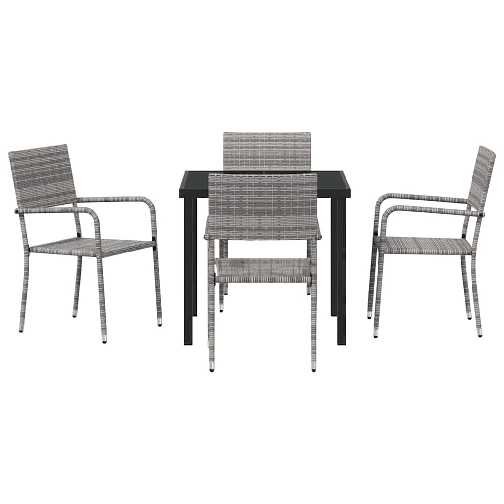 Garden Dining Set with Cushion 5 pcs Grey Poly Rattan