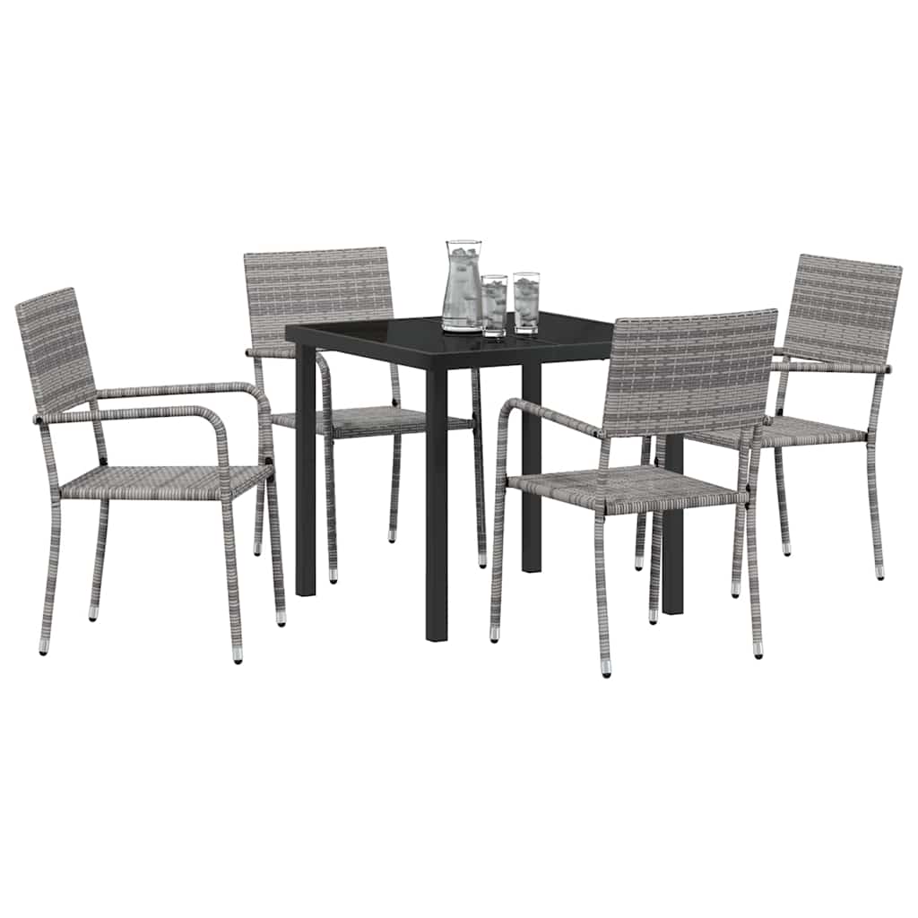 Garden Dining Set with Cushion 5 pcs Grey Poly Rattan