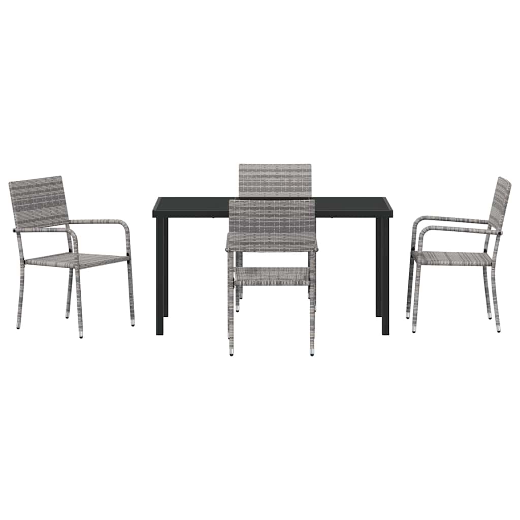 Garden Dining Set with Cushion 5 pcs Grey Poly Rattan