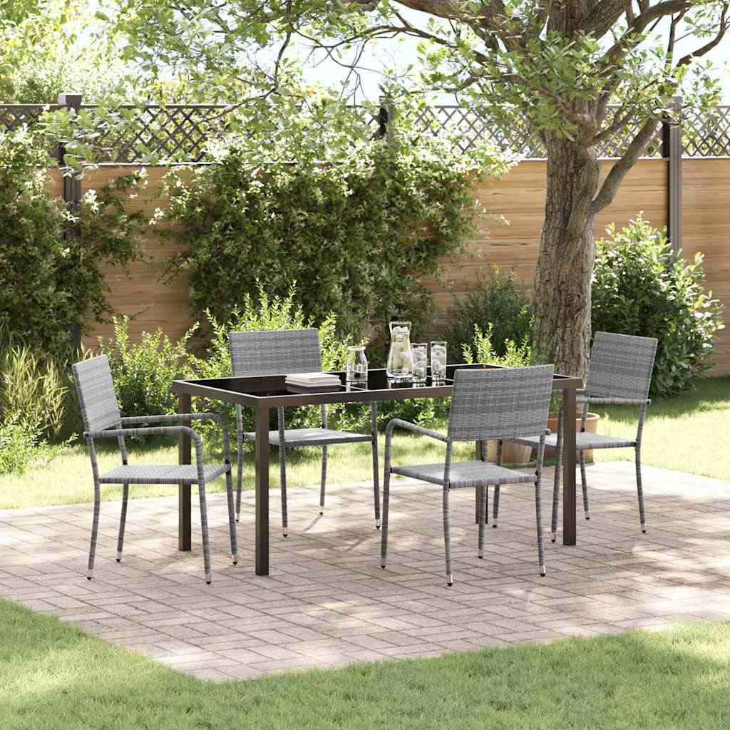 Garden Dining Set with Cushion 5 pcs Grey Poly Rattan