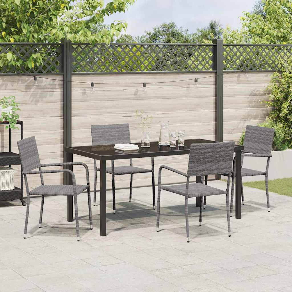 Garden Dining Set with Cushion 5 pcs Grey Poly Rattan