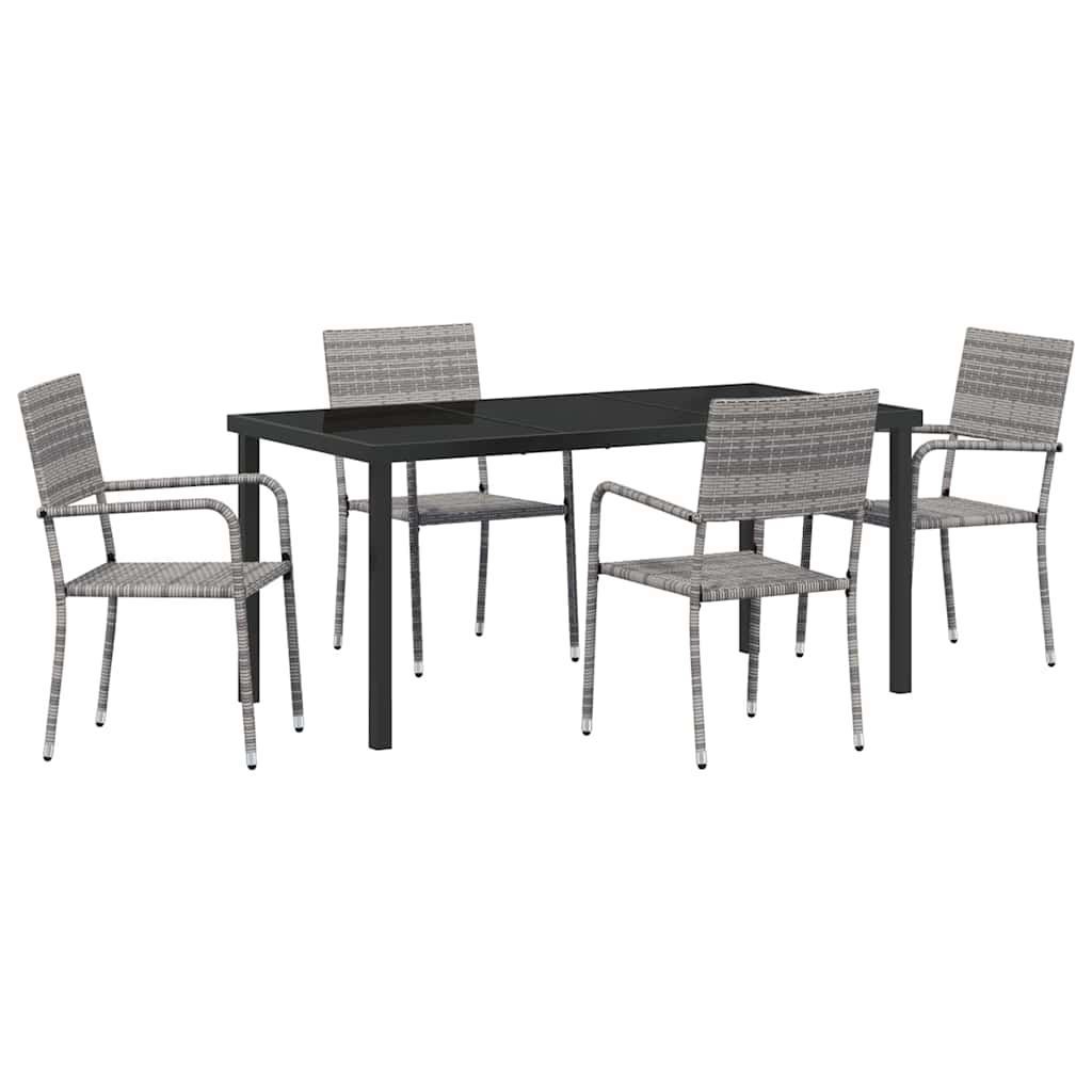 Garden Dining Set with Cushion 5 pcs Grey Poly Rattan