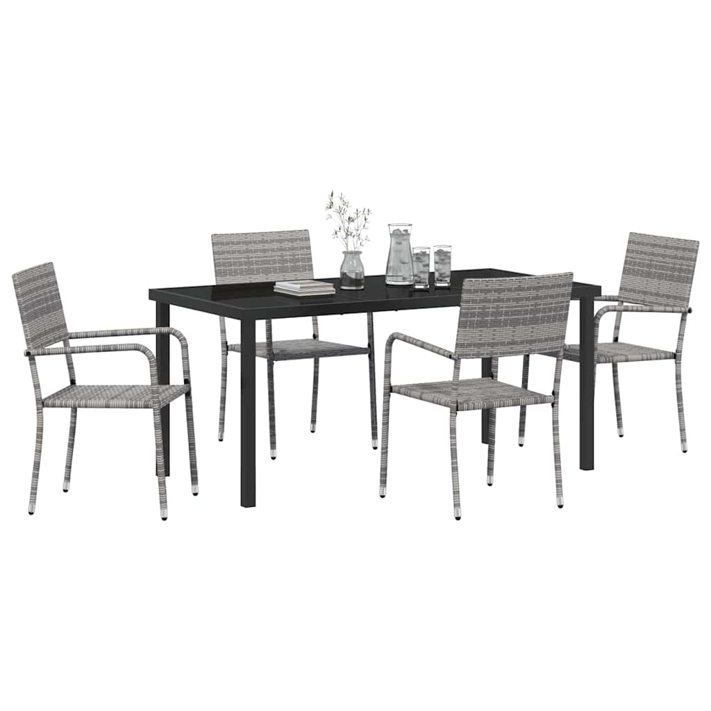 Garden Dining Set with Cushion 5 pcs Grey Poly Rattan