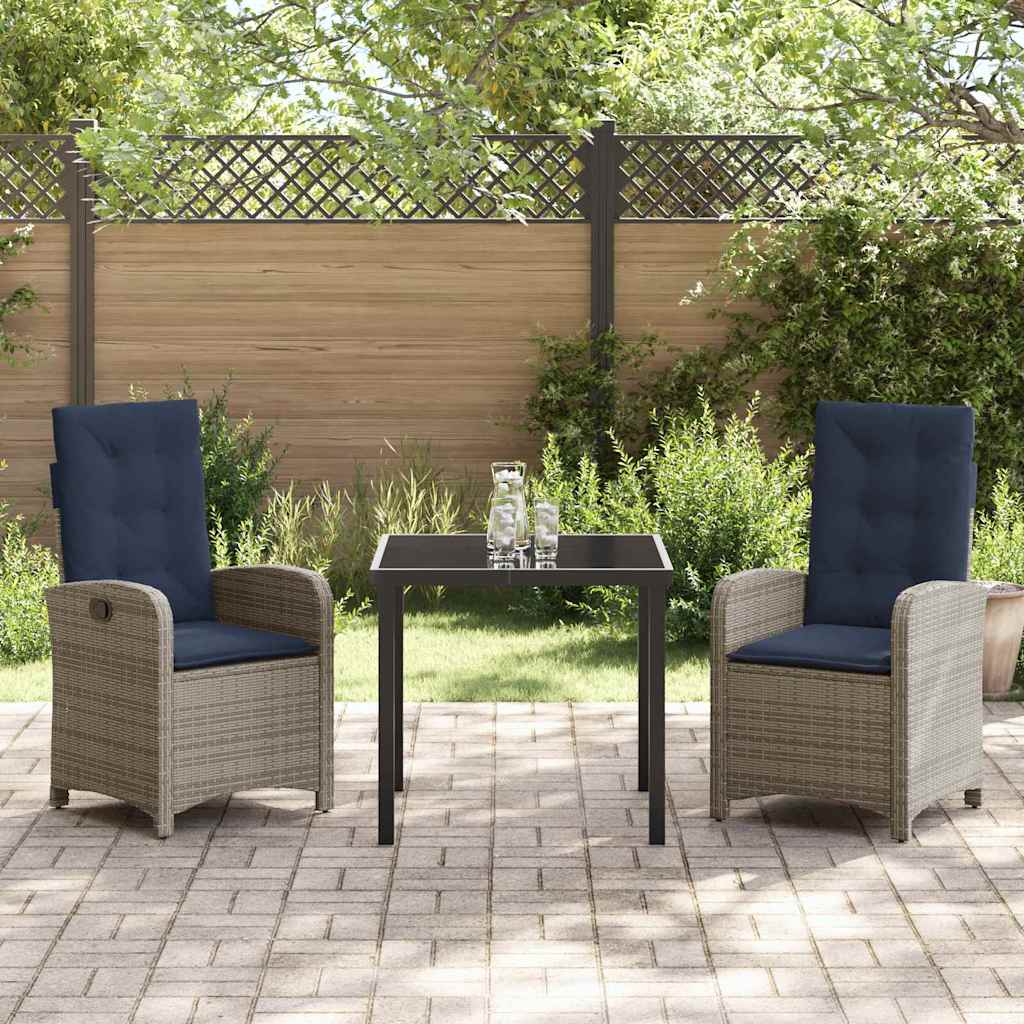 Garden Dining Set with Cushion 3 pcs Grey Poly Rattan