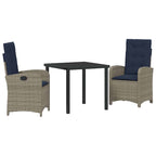 Garden Dining Set with Cushion 3 pcs Grey Poly Rattan