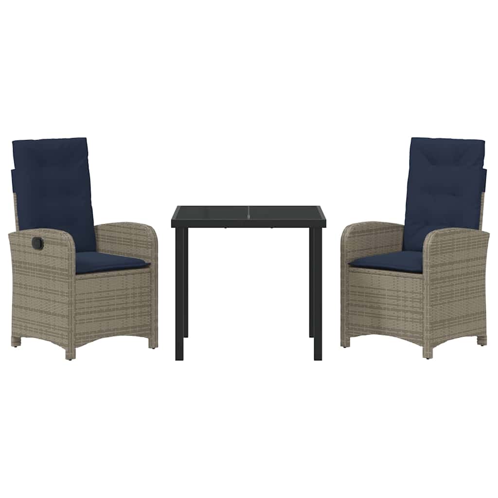 Garden Dining Set with Cushion 3 pcs Grey Poly Rattan