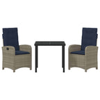 Garden Dining Set with Cushion 3 pcs Grey Poly Rattan